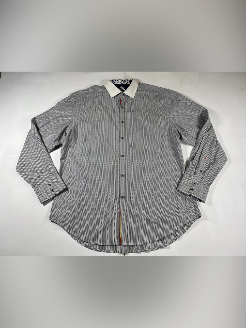 Robert Graham Shirt Embroidered Flip Cuff Collar Button Striped Floral Mens XXL